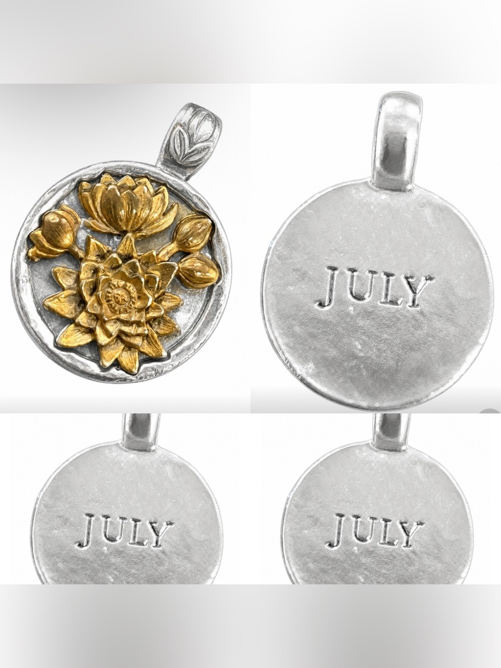 Artisan Floral Lotus Round Silver Pendant July